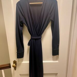 Ann Taylor Navy Wrap Dress with Button Sleeves - 4